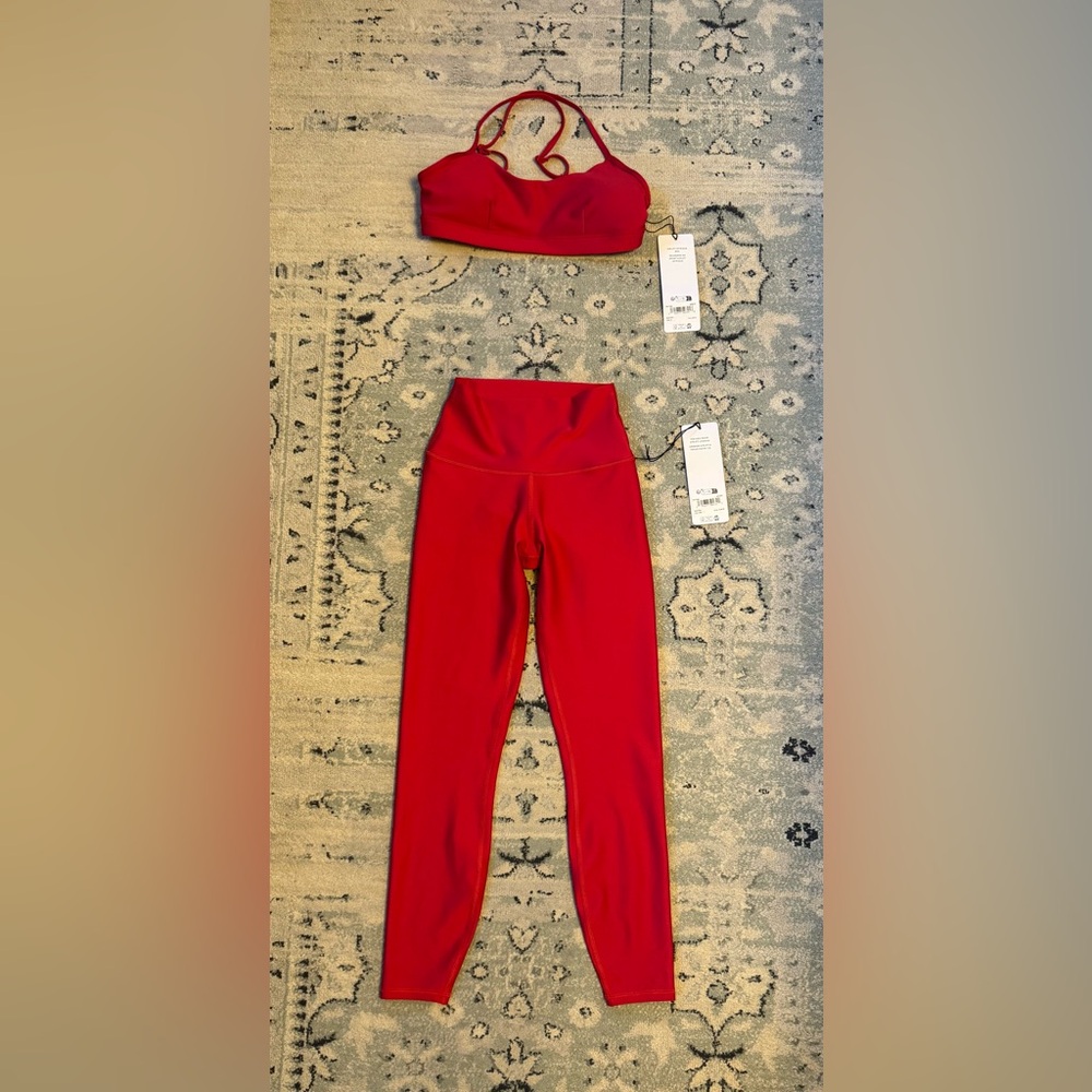 Alo Yoga 7/8 airlift legging and intrigue bra in bold red